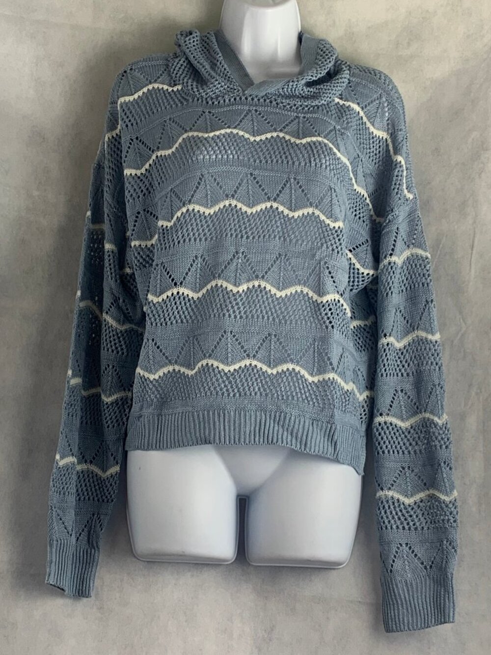 Ultra Flirt Juniors Pointelle-Knit Hooded Sweater, Light Blue Gardenia, NWT
